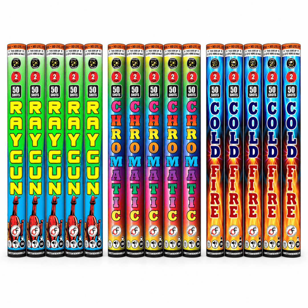 Competition Fireworks 50 Shot Roman Candle Bundle - 5 of Each